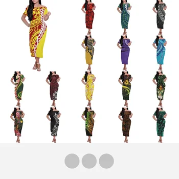 Ženske Elegantne Tesen Seksi Midi Obleko, Off Rami, Plemenski, Hawaiian Totem, Tatoo, na Havajih Natisne Oblačila, Počitnice Stranka Nositi