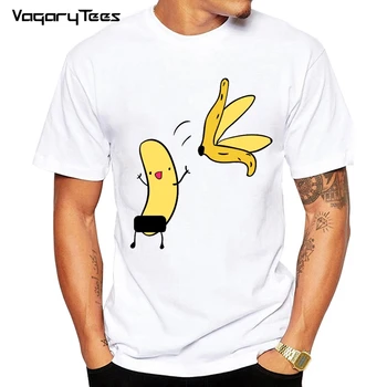 Moške Banana Disrobe Smešno Design Print majica s kratkimi rokavi Poletje Humor Šala Hipster T-Shirt Bela Priložnostne Majice Ulične