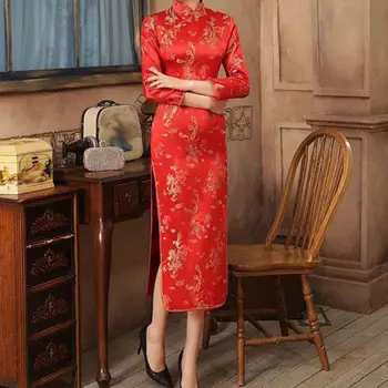 Ženske Cheongsam Elegantno Visoko Zarezami Dolgo Cheongsam Klasični Kitajski Slog Ženske Obleka Za Poroke Strank