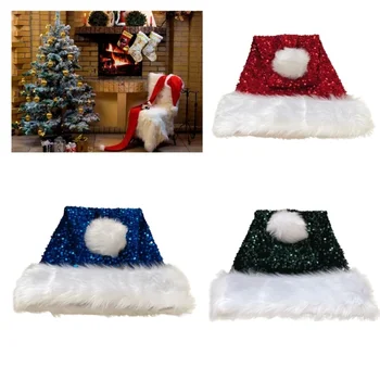 Odraslih Hat Santa z Bleščicami Zgostitev Plišastih za Počitnice Udobje Linijskih Božič, Novo Leto Simbol Pokrovček z Belim Roba