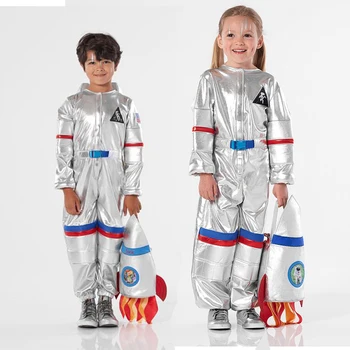 Otrok Pilotni Halloween Kostum Obleko Dekleta Srebro Astronavt Jumpsuit Pustna Fantje Astronavt Kostum