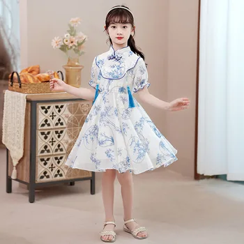 Deklice Boljše Cheongsam 2023 Novih Malo Poletje Retro Obleko Otrok Tang Princesa Han Fu Tanke Slog Kitajski Slog Cotta