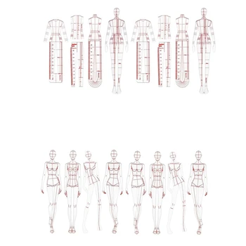 Modne Ilustracije Vladar Skica Predloga Šivanje Vladar Humanoid Vzorec Merjenje Oblačila