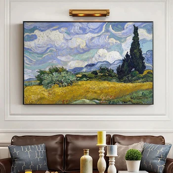 Pšenično Polje s Cipresami Plakatov in Fotografij Visi V Dnevni Sobi Platno Slikarstvo Van Gogh Stenskih slikah, Doma Dekoracijo