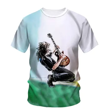 Kitara Grafikon Kul 3d Tiskanje Moške Osebno T-Shirt Rock Band Moda Prilagojene Ustvarjalne Kratek Rokav Svoboden Vrh