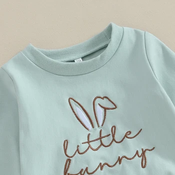 Malčka Dekleta Velikonočni Obleko Pismo Zajček Vezenje Long Sleeve Majica in Elastični Pas Hlače Nastavite Lepe Obleke