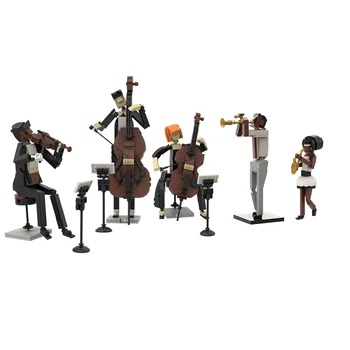 MOC Jazz Band Trobenta Violinist Gradnik Komplet Glasba Fiddler Čelist Saksofon Igralec Slika Opeke Model DIY Otrok Igrača Darilo
