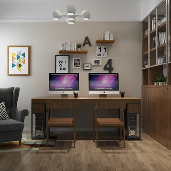 Masivnega lesa, desk, preprosta sodoben dvojno računalniški mizi, doma industrijske slog mizo, 4 osebe delovno mizo