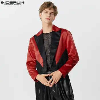 INCERUN Vrhovi 2023 Ameriški Stil Lep Nov Moški Klasični Ujemanje Obleko Jopiči Priložnostne Preplete Tassel Dolgo Oplaščeni Jopič S-5XL