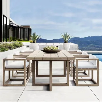 Vile, prostem mize in stoli, teak teraso, vrt, dvorišče pohištvo prostem prosti čas Nordijska preprost masivnega lesa jedilno mizo co