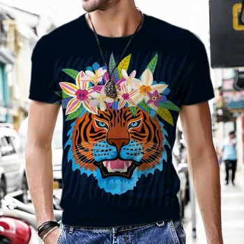 Živali T-Shirt 3d Tiger Print Majica Kratek Rokav Za Moške Obleke Poletje Srčkan T Shirt Priložnostne O-Neck Top Modni Moški Pulover