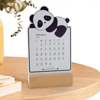 Živali Koledar Izletov 2024 Izmenljive 2024 Panda Stand Up Mesečni Koledar Prenosni Namizni Koledar Z Leseno Osnovo Za Načrtovanje