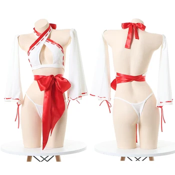 Japonski Anime Njena Otroka Cosplay Kimono Perilo Nastavite Seksi Žensk Povodcem Criss Cross Bikini Rdeče Boknot Povoj Sleepwear Spusti Ladje