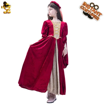 Dekleta Renaissance Srednjeveški Princesa Kostum Halloween Otrok Rdeče Obleke Z Naglavni Del Cosplay Renaissance Oblačila