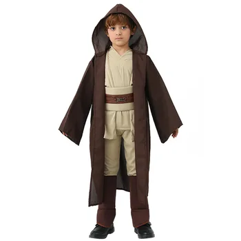 Novo Otrok Otrok Jedi Knight Cosplay Kostum Obi Wan Kenobi Enotno Obleko Anakin Skywalker Hooded Plašč Plašč Obleke