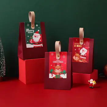 1 Kos Darilo, Zavijanje Polje Usnje Ročaj Papir Božič Zavijanje Škatle za Darilo Božič Santa Darilne Vrečke Claus Dragee Polje Sladkarije Supp A4A0