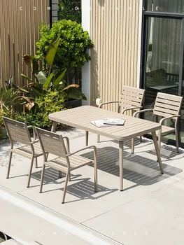 Nordijska prosti čas mizo in stol kombinacija prostem vrt dvorišče, stoli in zaščito pred soncem, mize in stoli, postavljeni zunaj