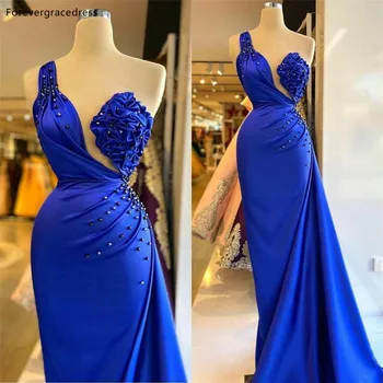 Royal Modra Beaded Prom Obleke Eno Ramo Ob Primeru Obrabe Stranka Oblek Po Meri Narejene Plus Velikosti So Na Voljo