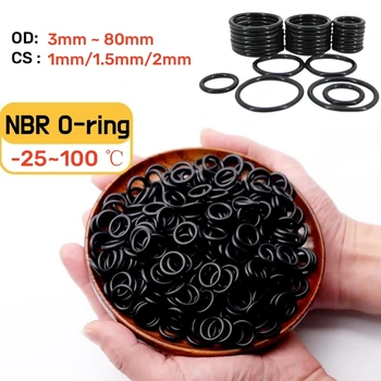 Nitril O-ring Tesnilom Black NBR Olju Seal Ring Thickness1/1.5/2 mm OD 3~80 mm za Avtomobilske/Stroja/Vodovodnih Nepremočljiva