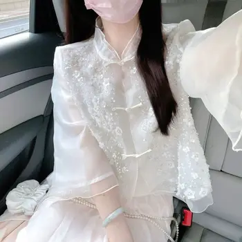 2024 novi kitajski stil set za zaščito pred soncem vrh letnik pravljice qipao bluzo vezene letnik lady ljubek izboljšano tangsuits bluzo