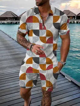Moda Moških, določene Ulične 3d Digitalni Tisk Kratek Rokav Polo majica + Hlače Obleko Poletje Harajuku Športna moška Oblačila