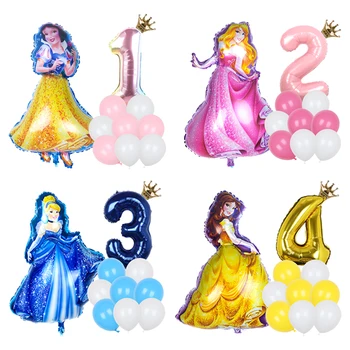 Disney Princesa Folija Baloni Nastavite Risani Lik sneguljčica Cinderalla Aurora 2 3 4. Dekleta Rojstni dan Darila Stranka Decors Igrače