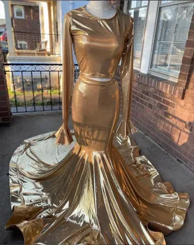 Luksuzni Zlata Dveh Kosov Prom Oblačenja za Ženske z Dolgimi Rokavi Kapela Vlak Črno Dekle Večer Slaven Obleke vestidos de gala