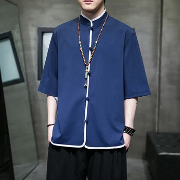Poletje Kitajski Stil za Moške Perilo Majica Kratek Rokav Hanfu Kung Fu Svoboden Vrhovi 2023 Vintage Stil Tang T-Shirt 5XL