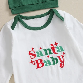 Newborn Baby Girl Boy Božič Obleko z Dolgimi Rokavi Santa Pismo Romper Trdna Hlače Klobuk 3Pcs Božič Santa Baby Set