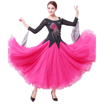 Visoko Koncu Plesne Prakse Kostume Dvorana Plesno Obleko Za Ženske Konkurence Obleke Standard Ples Oblačila Z Dolgimi Rokavi