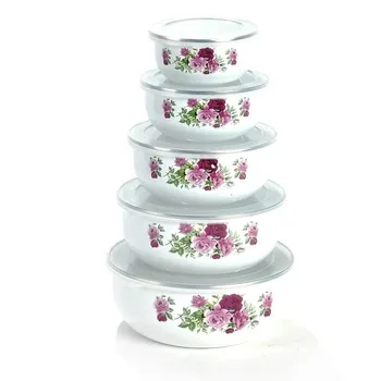 5Pcs/ emajl bowl Nabor Ustvarjalnih Cvet Živali Emajl Sklede za Solato Sklede Hrane z Plastične Prevleke za Domači Kuhinji