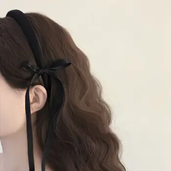 Y2k Balletcore Lok Glavo Dolgo Tassel Black Bowknot Trak Za Lase Band Korejskem Slogu Pokrivala Hairband Ženska Dodatki Za Lase