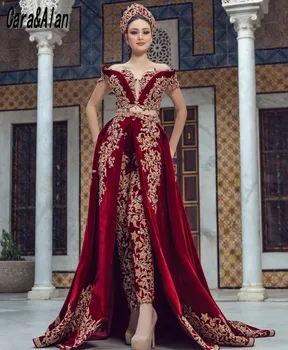 Tradicionalne Rdeče Caftan Obleko Žamet Večerne Obleke Dubaj Ženske Formalno Maturantski Halje Z Dolgimi Rokavi Posebne Occason Stranka Obleko