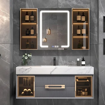 Kamen slab integrirano kopalnica kabinet kombinacija sodobne preprost masivnega lesa svetlobno razkošje obraz, umivalnik, wc, umivalnik kabinet