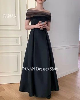 FANAN Off-plačati-Line Večer Stranka Obleke, Modni Črno Koreja Saten Preprosto Elegantno Ženske Formalno Halje Dogodek Maturantski Oblek