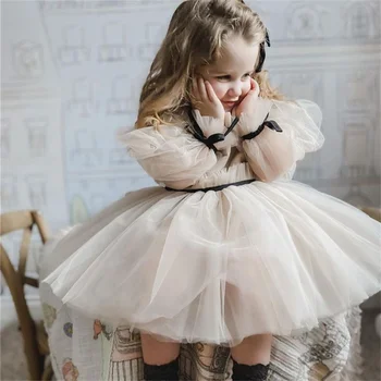 Lep Princesa Til Zabuhle Cvet Dekle Obleko Za Poroko Čipke Miniskirt Dolg Rokav Fant je Prvo Evharistično Rojstni Obleke