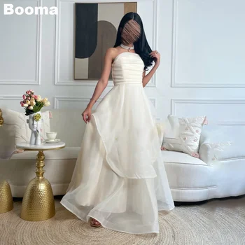 Booma A-Line Prom Obleke brez naramnic Naguban Stopenjski Organza Poroko Gost Obleko za Ženske brez Rokavov Večer Stranka Halje Dubaj