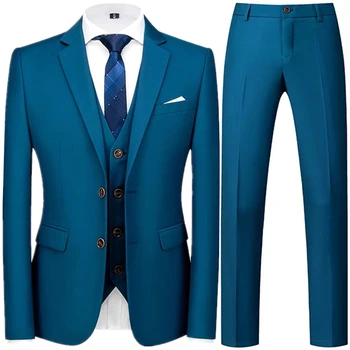 Moda Nov Poslovni Moški Priložnostne Barva 3 Kosov Obleke / Moški Dve Gumb Blazerji Jacker Plašč, Hlače, Hlače Telovnik Waistcoat