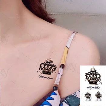Nepremočljiva Začasni Tattoo Nalepke Črni Klobuk Krono Križ angleški Pismo Tatto Flash Tattoo Ponaredek Tetovaže za Moški Ženske Otroci