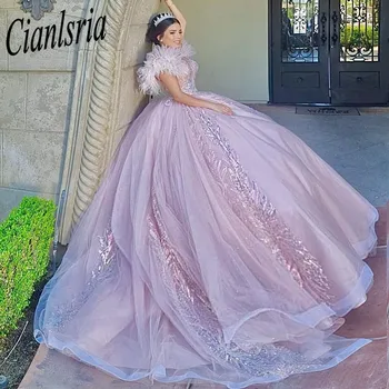 Elegantno Pink Princess Quinceanera Obleko 2023 Aplicirano Noge Kristalno Rojstni Dan Maturantski Sweet 16 Obleke Vestidos De 15 Años