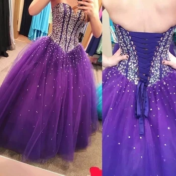 Vijolična Ljubica Quinceanera Obleke Vestidos De 15 Anos Kristalno Sparkly Formalno Rojstni Žogo Halje Vroče