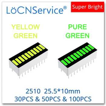 LoCNService LED Bar graph Svetlobo 10-segment 2510 RUMENO-ZELENE PURE-ZELENA 30pcs-100 kozarcev Bargraph eno barvo, digitalni zaslon