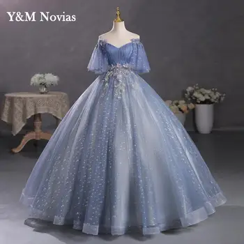 Y&M je Nove Sivo Modre Quinceanera Obleke Plus Velikost Žogo Halje Z Rokavi Zabuhle Obleke Za Maturantski Sweet 16 Obleko Vestido De 15anos