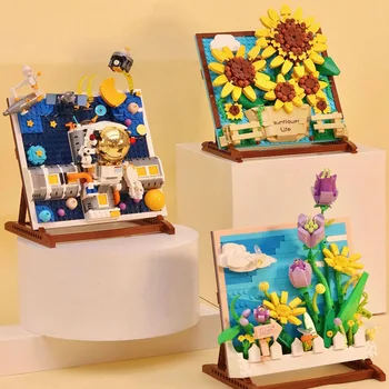 Ideja Umetniškega Ustvarjanja 3d Barvanje MOC zidarske Opeke Sončnično Astronavt Tulipani Mini Blok Zbrati Igrače Za Otroke Darila