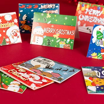 10PCS Risanka Ustvarjalne Vesel Božič Kartice Lepe Božično Darilo Paket Okraski, Voščilnice za Sporočila Kartice Šopek Darila