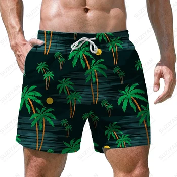 Moški je Poletje, Plavanje Hlače Kokosovo Drevo 3D Tiskanje Plavati Debla Priložnostne Šport Plaža Hlače Hawaiian Slog Plaža Hlače