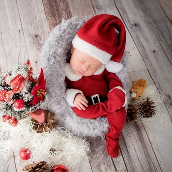 Novorojenček Foto Rekviziti Santa Clause Klobuk Stopala Romper Hlače, Ki Predstavljajo Rekvizitov, Otroška Fotografija Obleka Za Malčke Božični Kostum