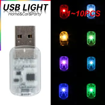 1~10PCS Mini USB LED Avto Luči Auto Notranje Vzdušje Light Osvetlitev PC Mobilne Moč Polnjenja Pisane Okrasne Žarnice za Avto