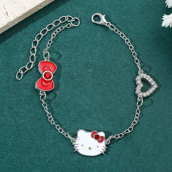 Kawaii Hello Kitty Zapestnice za Ženske Modni Votlih Iz Srca Ljubezni, Bangles Sanrio Risanka Lok-vozel Strani Verige KT Mačka Nakit
