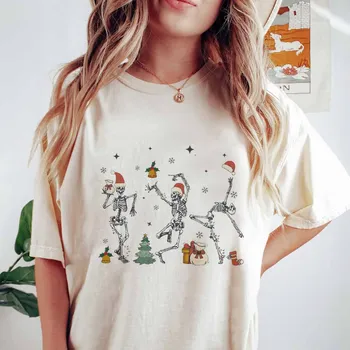 Božič 90. letih Trend T-Shirt Obleka Kratka Sleeved Natisnjeni Modnih Oblačil za Ženske Lobanje Natisnjeni Vzorec Vrh Ženske T-Shirt.